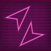 Pink neon arrow outline with brick wall background with purple light vector