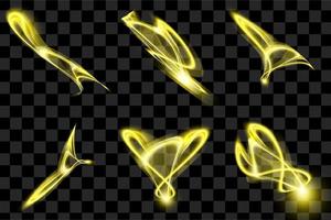 Set of yellow abstract object with shiny glow effect isolated vector