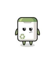 cute trash can character with suspicious expression vector