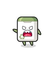 cute trash can cartoon in a very angry pose vector