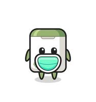 cute trash can cartoon wearing a mask vector