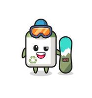 Illustration of trash can character with snowboarding style vector