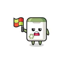 trash can character as line judge putting the flag up vector