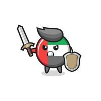 cute uae flag badge soldier fighting with sword and shield vector