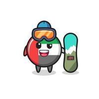 Illustration of uae flag badge character with snowboarding style vector