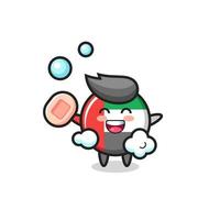 uae flag badge character is bathing while holding soap vector