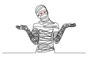 continuous line Scary mummy on Halloween vector