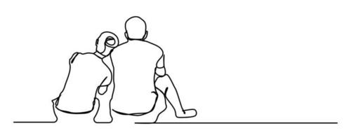 continuous line couples women and men sitting together vector