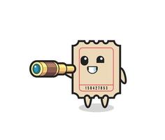 cute ticket character is holding an old telescope vector