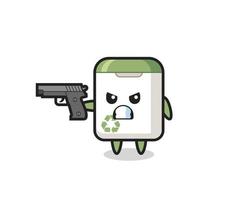 the cute trash can character shoot with a gun vector