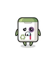 injured trash can character with a bruised face vector