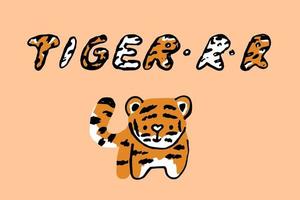 lindo vector tigre y tigre-rr texto dibujado a mano