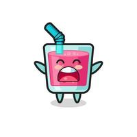 cute strawberry juice mascot with a yawn expression vector