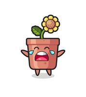 the illustration of crying sunflower pot cute baby vector