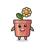 illustration of an sunflower pot character with awkward poses vector