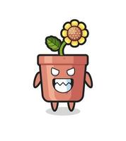 evil expression of the sunflower pot cute mascot character vector