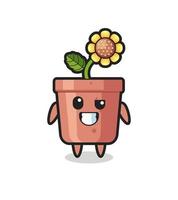 cute sunflower pot mascot with an optimistic face vector