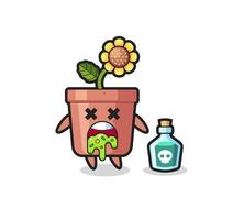 illustration of an sunflower pot character vomiting due to poisoning vector