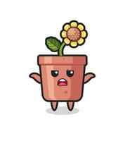 sunflower pot mascot character saying I do not know vector