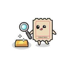 ticket character is checking the authenticity of the gold bullion vector