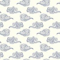 Japanese, Chinese ocean waves, clouds pattern vector