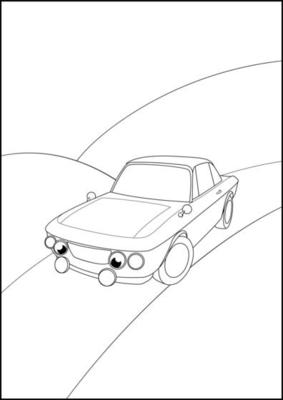 Car sketch. Vector illustration in black and white. Coloring paper