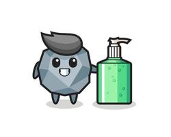 cute stone cartoon with hand sanitizer vector