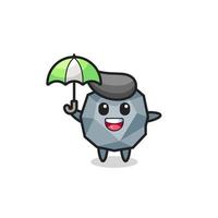 cute stone illustration holding an umbrella vector