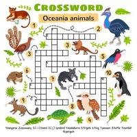 Oceania animals crossword. Game for preschool kids