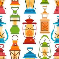 Camping lantern pattern in flat style. Vector