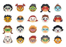 Kids face painting with various character drawings vector