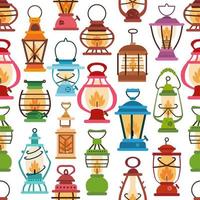 Camping lantern pattern in flat style. Vector