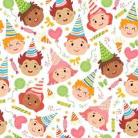 Kids with birthday caps pattern. For party vector