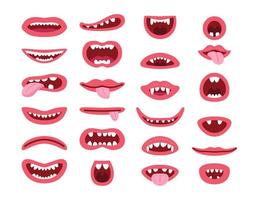 Set of monster s mouth in different poses. vector