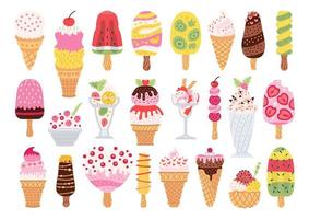 conjunto de diferentes tipos de helados. vector