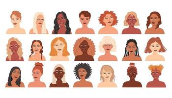 Set of women different nationalities. Girl avatars vector