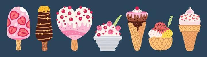 conjunto de diferentes tipos de helados. vector