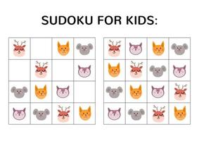 Sudoku game for kids with cute pictures. vector