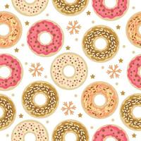 Christmas sweets pattern with winter donuts. Vector
