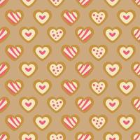 Christmas sweets pattern with heart cookies. Bakery vector