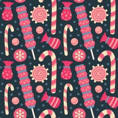 Christmas sweets pattern with candies and lollipop