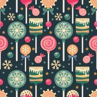 Christmas sweets pattern with candies and lollipop vector