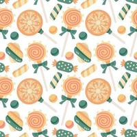 Christmas sweets pattern with marshmallow and lollipop vector