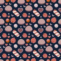 Coffee shop sweets candies seamless pattern. Cafe vector