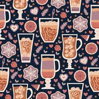 Coffee shop sweets seamless pattern. Cacao drink vector