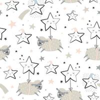 Seamless childish pattern with cute ships and starry sky. vector