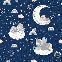 Vector seamless pattern with cute sleeping unicorns