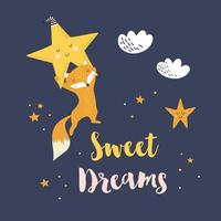 Sweet Dreams with fox and star design concept. Childish print vector