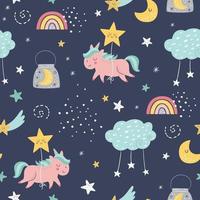 Vector seamless pattern with cute sleeping unicorns