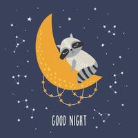 Good night with raccoon design concept. Childish print vector